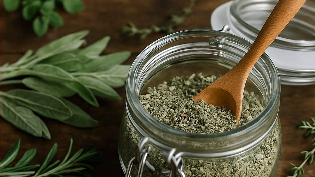 dried herbs in a jar